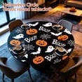 thumbnail image 4 of Round Halloween Tablecloth, 52 Inch Elastic Fitted Waterproof Table Cover, Spooky Ghost Bat Print for Halloween Table Decor, Halloween Party Supplies for Dining Room, 4 of 7