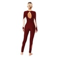 thumbnail image 2 of Zaldita Women's Full Body Long Sleeve Rhinestone Unitard One Piece Skating Dance Gymnastics Bodysuit Burgundy L, 2 of 7