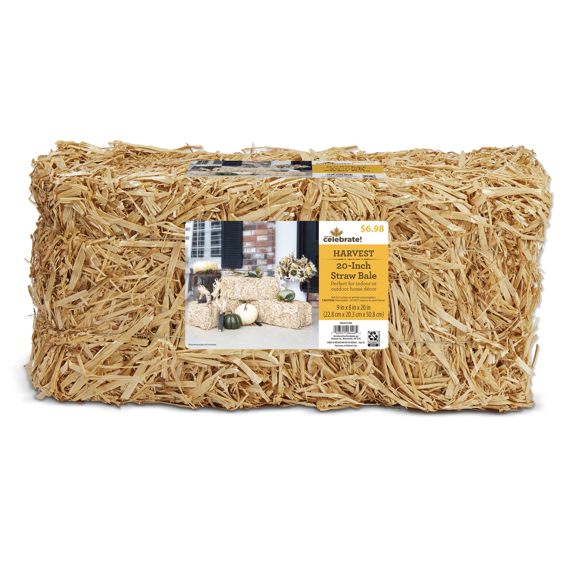 Way to Celebrate Decorative Straw Bale 8 inch x 9 inch x 20 inch Natural