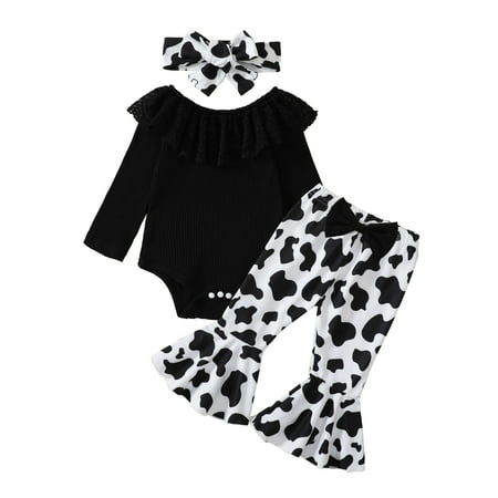 

Girl Clothes 3-6 Months Nee Born Girls Long Sleeve Lace Ruffles Ribbed Romper Bodysuit Cartoon Printed Bell Bottoms Pants Headbands Outfits Teen Girl Outfits 16 18