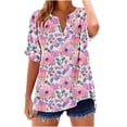 thumbnail image 2 of Jjayotai Ladies V Neck Loose Fit Shirt, Comfortable Short Sleeve Slim Button Down Blouse, 2025 Floral Print Dressy Graphic Tees Tops, Women Blouses Multicolor^20 M, 2 of 5