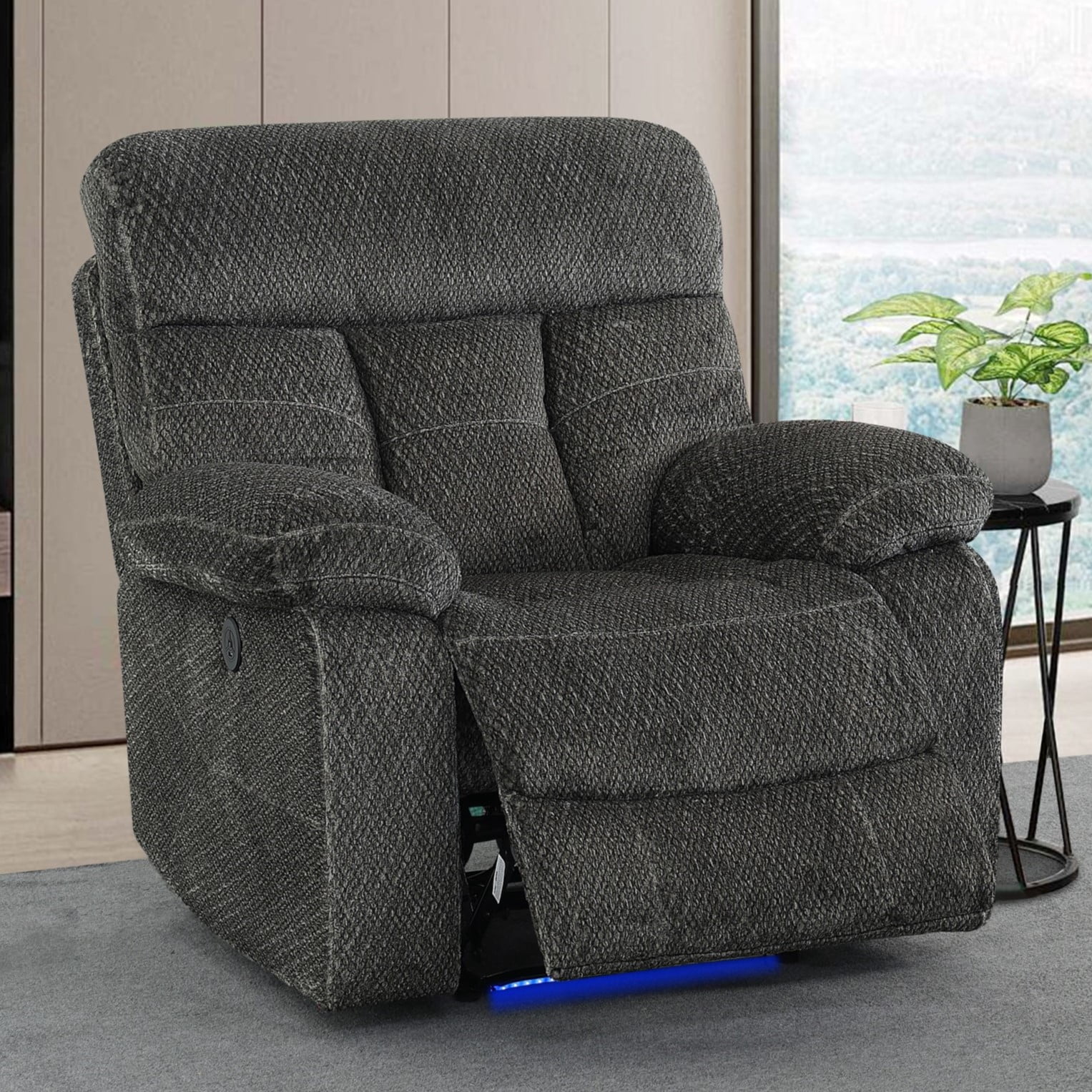 Gewnee Power Recliner Chair, Adjustable Reclining Lounge Chair with USB Ports, LED Lights, Flocking Upholstered Single Sofa Recliner for Living Room, Office, Grey