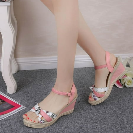 

Foraging dimple Women Wedges Shoes Summer Sandals Platform Toe High Heeled Shoes Pink