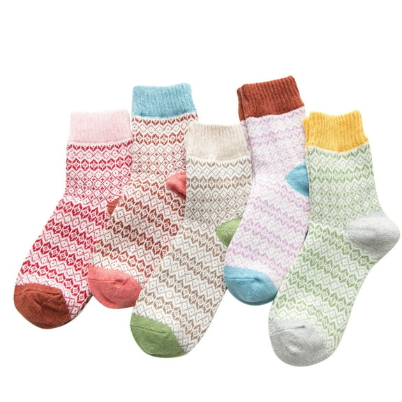Clearance! Baberdicy Wool Winter 5 Cold Womens Pairs of Socks Soft Socks Knit Warm Socks Multicolor