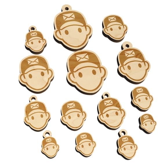 Occupation Mail Delivery Man Icon Wood Mini Charms Shapes DIY Craft Jewelry - With Hole - Various Sizes (16pcs)