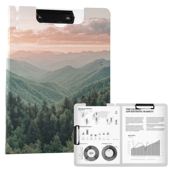 FORMRS A4 Clipboard Folder with Pen Holder Horizontal Foldable School Office Binder, Mountains at Dawn