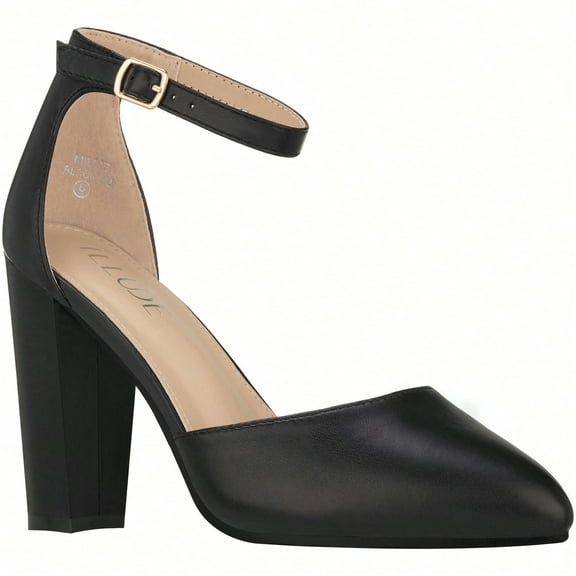 Women Point Toe Chunky Heeled Pumps Ankle Strap Pumps High Heel Ankle Strap Pump