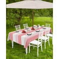 thumbnail image 3 of Pink White Striped Outdoor Tablecloth - 54x54 Inch Square Dining Table Cover, Farmhouse Stripes Waterproof Outdoor Table Cloth with Umbrella Hole & Zipper for Picnic/Patio/Party, 3 of 5