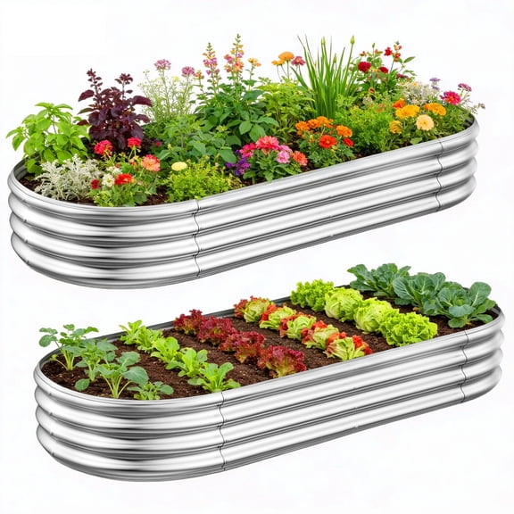 Asotewt Raised Garden Bed 4ft Oval Large Rot-Resistant Galvanized Metal Planter Box,2pack,Silver