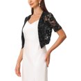 thumbnail image 4 of INSPIRE CHIC Short Sleeve Cardigan for Women's Lace Lightweight Crop Cardigan Shiny Silver Printed Sheer Shrug Top Black XL, 4 of 5