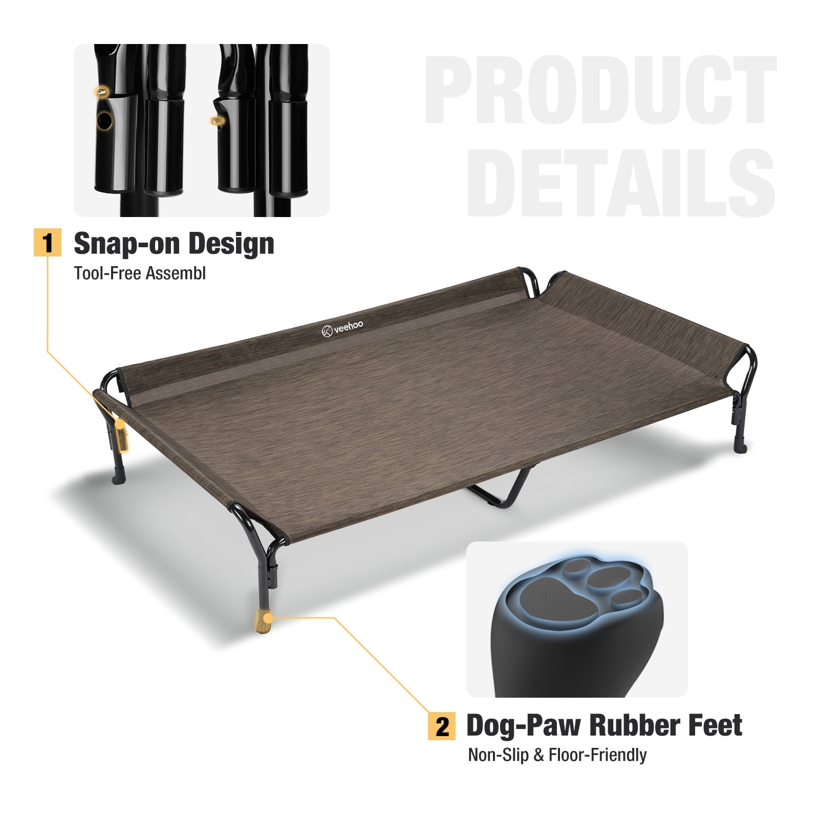 Veehoo Cooling Elevated Dog Bed with Guardrail & Slope Headrest, Teslin Mesh, X Large, Brown
