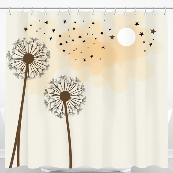Whimsical Cream Shower Curtain Light Orange Clouds & Black Stars