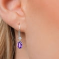 thumbnail image 3 of Gem Stone King 14K White Gold Purple Amethyst and Lab Grown Diamond Earrings for Women | 1.63 Cttw | Gemstone February Birthstone | Oval Checkerboard 7X5MM, 3 of 6