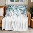 thumbnail image 4 of Blue Green Eucalyptus Throw Blankets, Rustic Watercolor Leaves Floral Soft Fleece Blanket Decorative for Home Sofa Couch Chair Living Bedroom, 60x80 inches,, 4 of 8