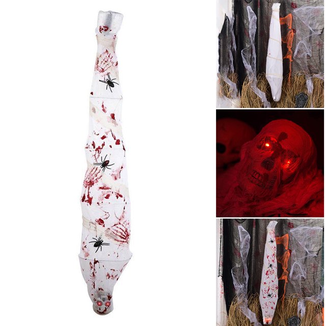 Cadáver colgante Accesorios para momias aterradoras de Halloween Cadáver colgante de terror con ojos brillantes con sensor de movimiento y sonido espeluznante para decoración de fiesta de Halloween