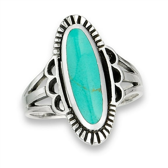Long Wide Simulated Turquoise Etched Halo Ring .925 Sterling Silver Band Blue CZ Female Size 10