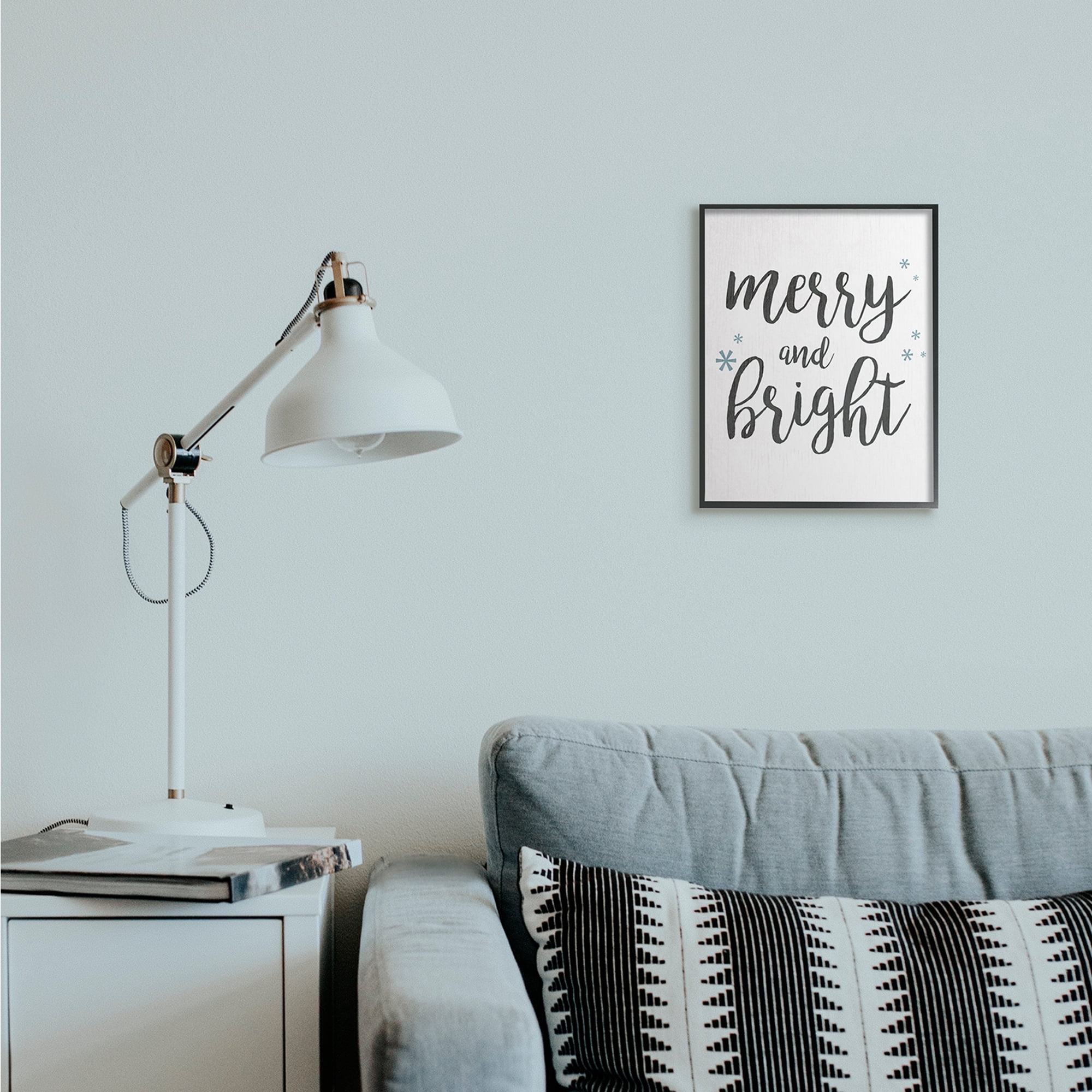 Stupell Industries Festive Merry and Bright Winter Phrase Snowflakes Holiday Painting Black Framed Art Print Wall Art, 11 x 14