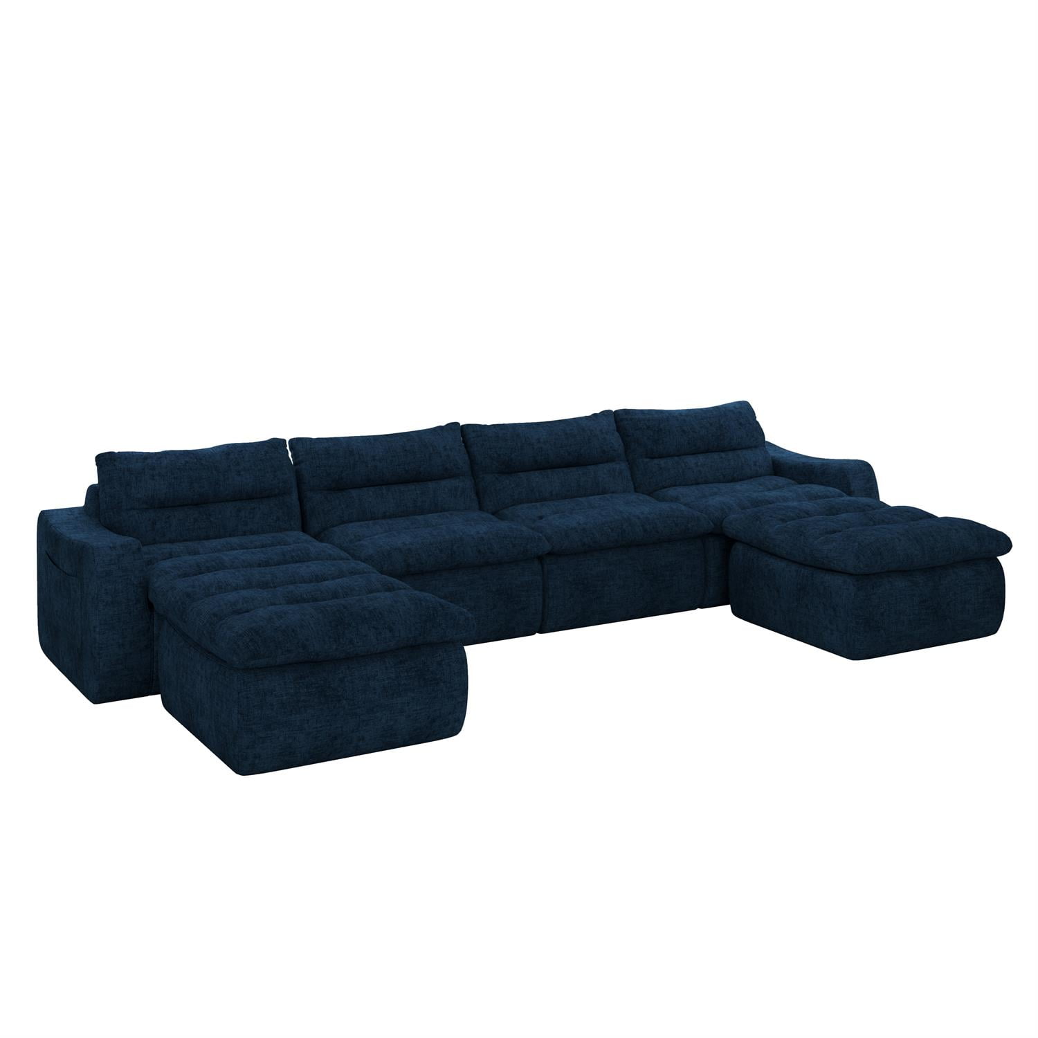 Demi Bonn 150" Modern L-Shaped Modular Sofa, Comfortable Beanbag Style, Stylish Lazy Couch for Living Rooms and Relaxation, Blue
