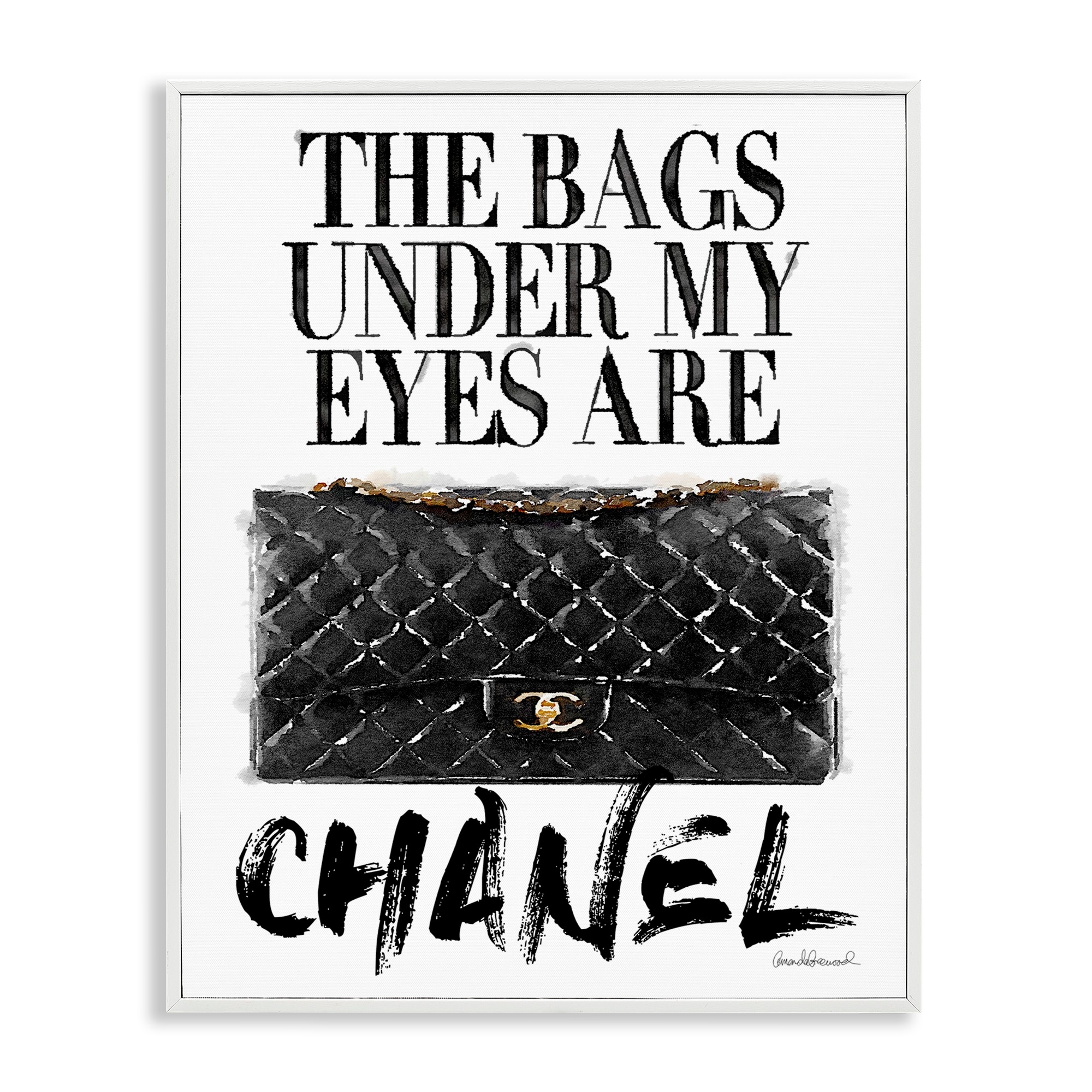 Stupell Industries Glam Bags Under My Eyes Black Bag Graphic Art White Framed Art Print Wall Art, 11x14, by Amanda Greenwood