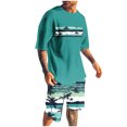 thumbnail image 3 of VBTAPA Men's 2 Piece Outfits Hawaiian Tropical Graphic T Shirt and Shorts Set Summer Beach Vacation Sets with Pockets on Sale Green M, 3 of 6