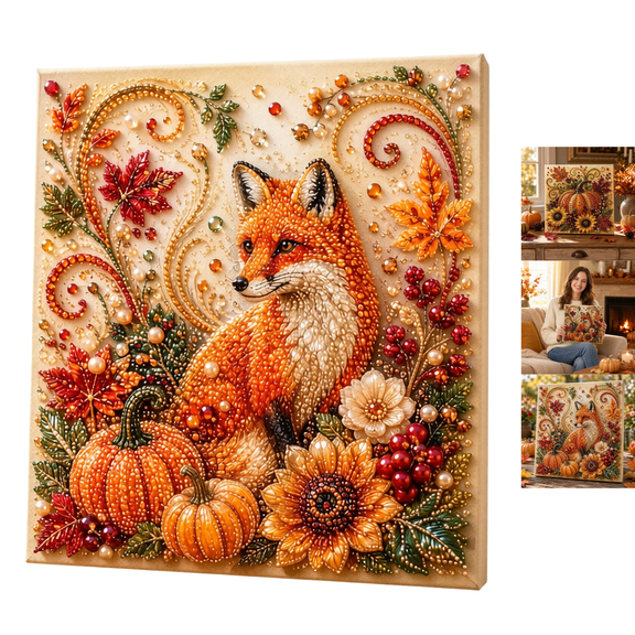 Autumn Pearl Painting Kit, 6 Styles Farmhouse Harvest Diamond Art with Pearl Beads, Fox Squirrel Birdhouse Watering Can Wheelbarrow Pumpkin Canvas, Beginner Fall Home Decor Thanksgiving Gift, 1pc A