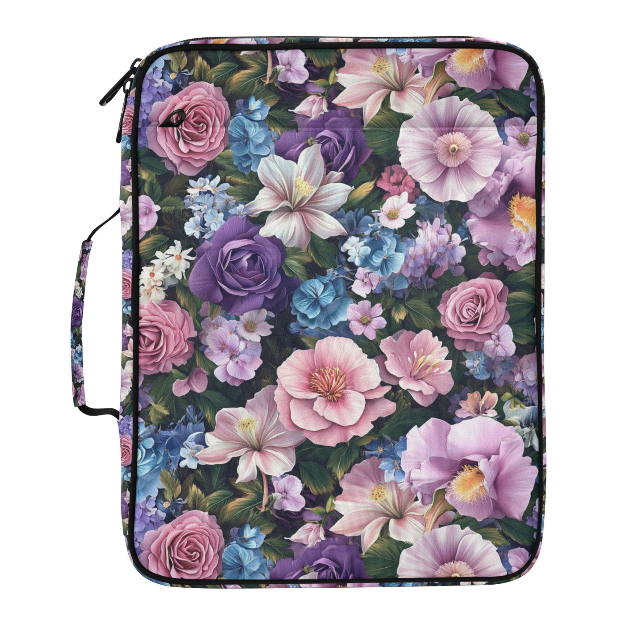 FORMRS Accordion File Folder A4 Size 7-Pocket Expanding Document Organizer Bag with 3 Ring Binder, Pink and Purple Flowers
