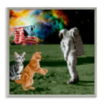 Stupell Industries Pixel Cats & Astronaut Novelty & Humor Painting Gray Framed Art Print Wall Art, 17 x 17