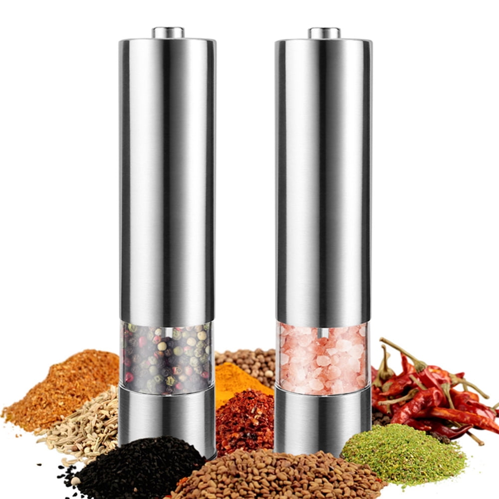 4T7 Electric Salt and Pepper Grinder Set, Battery Operated Automatic Pepper  Mill with Large Capacity, One Hand Operation with LED light, Full Stainless  Steel, Adjustable Coarseness for Kitchen, 2 Pack 