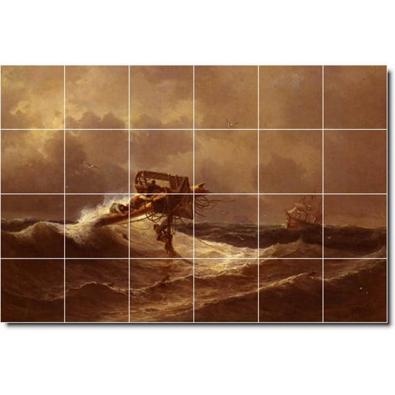 Ceramic Tile Mural-Ivan Aivazovsky Waterfront Painting 246. 48" w x 32" h using (24) 8 x 8 ceramic tiles