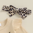 thumbnail image 4 of Okbabeha Baby Girl Fall Clothes Long Sleeve Letter Print Ribbed Romper Leopard Flare Pant Headband Newborn Outfit For Girl, 4 of 8