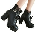 thumbnail image 4 of Tarmeek Boots for Women,Womens Fall Winter Boots Round Toe Thick-soled Lace Up High Heel Ankle Boots Leather Short Boots Platform Boots Combat Boots,Shoes for Women,Booties for Women, 4 of 9