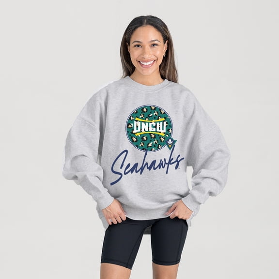 Women's Gameday Couture Ash UNC Wilmington Seahawks Premium Fleece Pullover Sweatshirt