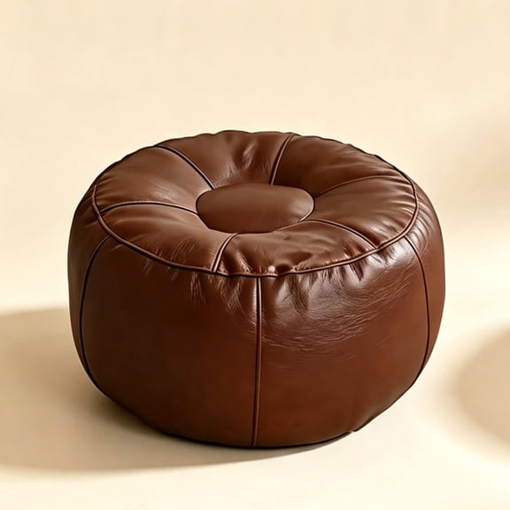 Round Storage Ottoman, Faux Leather Unstuffed Ottoman Cover Foot Stool