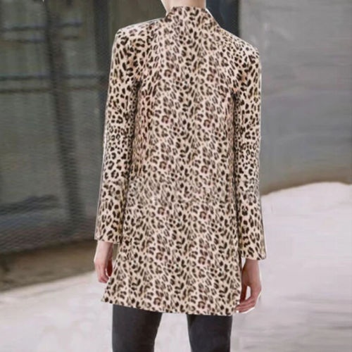 Hirate Women Leopard Print Blazer Casual Business Suit Coat Open Front Long Sleeve Jacket Outwear Slim Fit