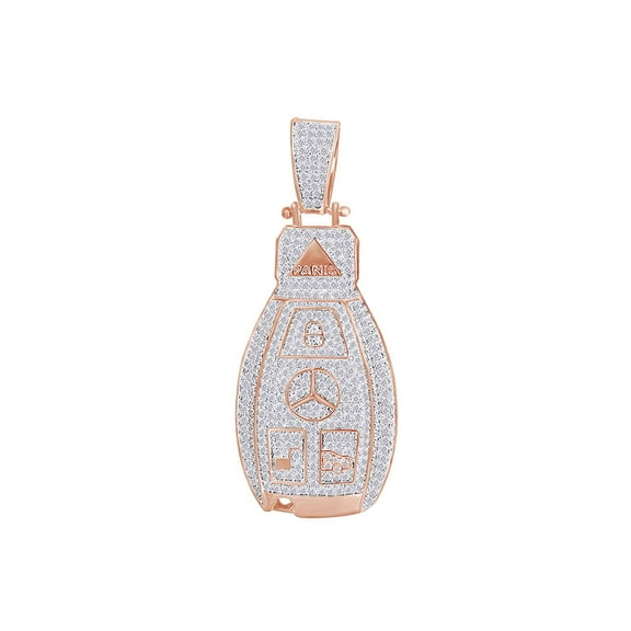 AFFY 3 Cttw Round Cut White Natural Diamond Hip Hop Jewelry Luxury Car Key Charm Pendant In Sterling Silver