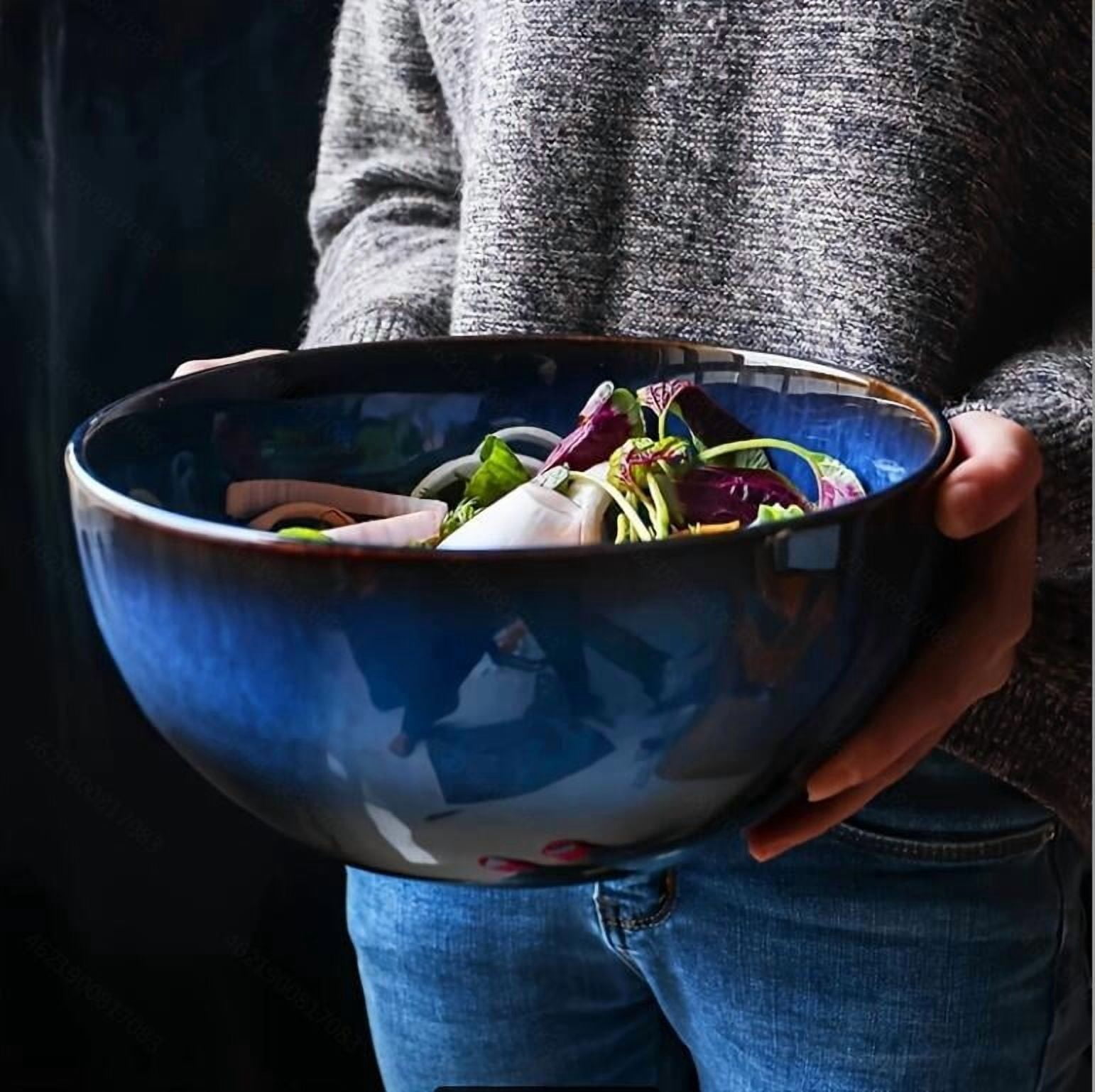 Kinglang 1Pcs 2400ml Super Big Salad Bowl Ceramic Blue Big Deep Capacity Bowl