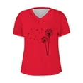 thumbnail image 3 of Tmtolofot 2024 Summer Flower Printed Tops for Womens Solid Color V Neck Short Sleeve Shirts Female Casual Loose Dressy Sweatshirts High Low Hem Tees for Leggings,4_Red,Small, 3 of 3