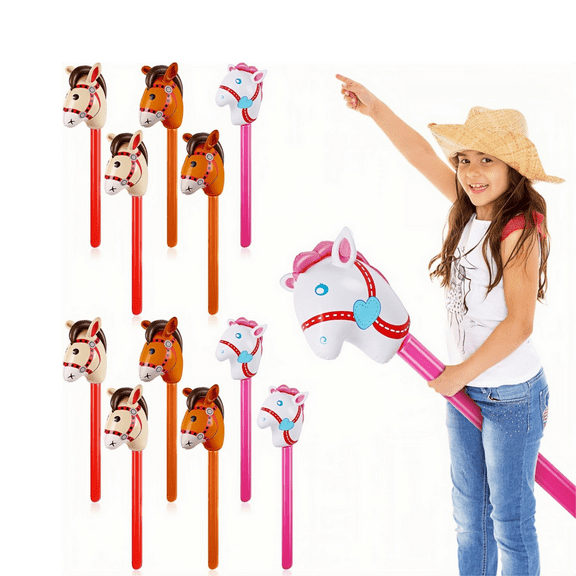 12-Piece Inflatable Hobby Horse Balloons for Cowboy & Cowgirl Party Decor, Western Rodeo Supplies (37 Inch)