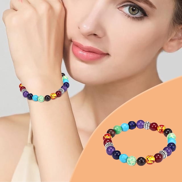 SIfdSeng Fashion Seven-Color Rainbow Seven Chakra Bracelet Adjustable Bracelet Initial Bracelets for Women Silver Blue Bracelets for Women Bracelet Stand