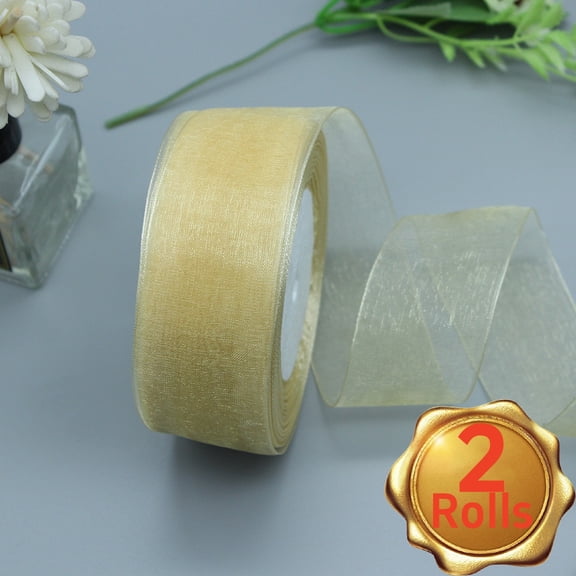 Gold Organza Ribbon 1.6" x 50yd, Sheer Gift & Bouquet Ribbon for Weddings & Parties