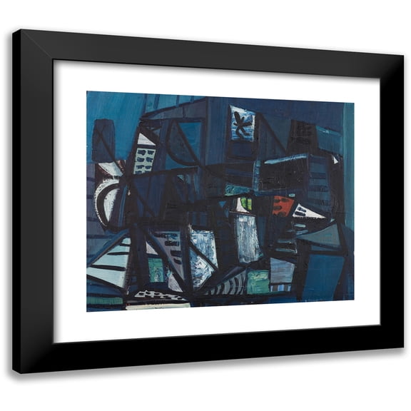 Jakob Weidemann 14x12 Black Modern Framed Museum Art Print Titled - Composition in Blue (1947)