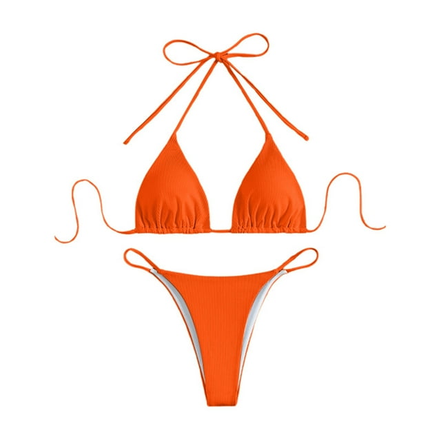 DGMIOCS Women's Ruffled Flounce Tankini Two Piece Bathing Suit Orange M