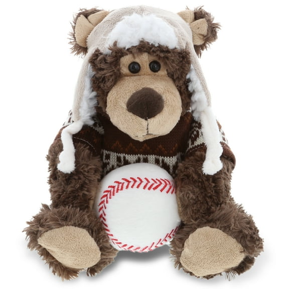 DolliBu Grizzly Bear with Clothes Stuffed Animal and Baseball Plush - Soft Plush Huggable Bear, Adorable Playtime Plush Toy, Cute Wildlife Gift, Baseball Plush Animal Toy for Kids, Adults - 9 Inch