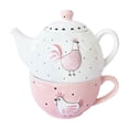 thumbnail image 2 of AURIGATE Easter Chicken Ceramic Teapot & Cup Set, Pink Chicken Polka Dot Stackable Tea Set for One for Spring Home Decor, 2 of 6