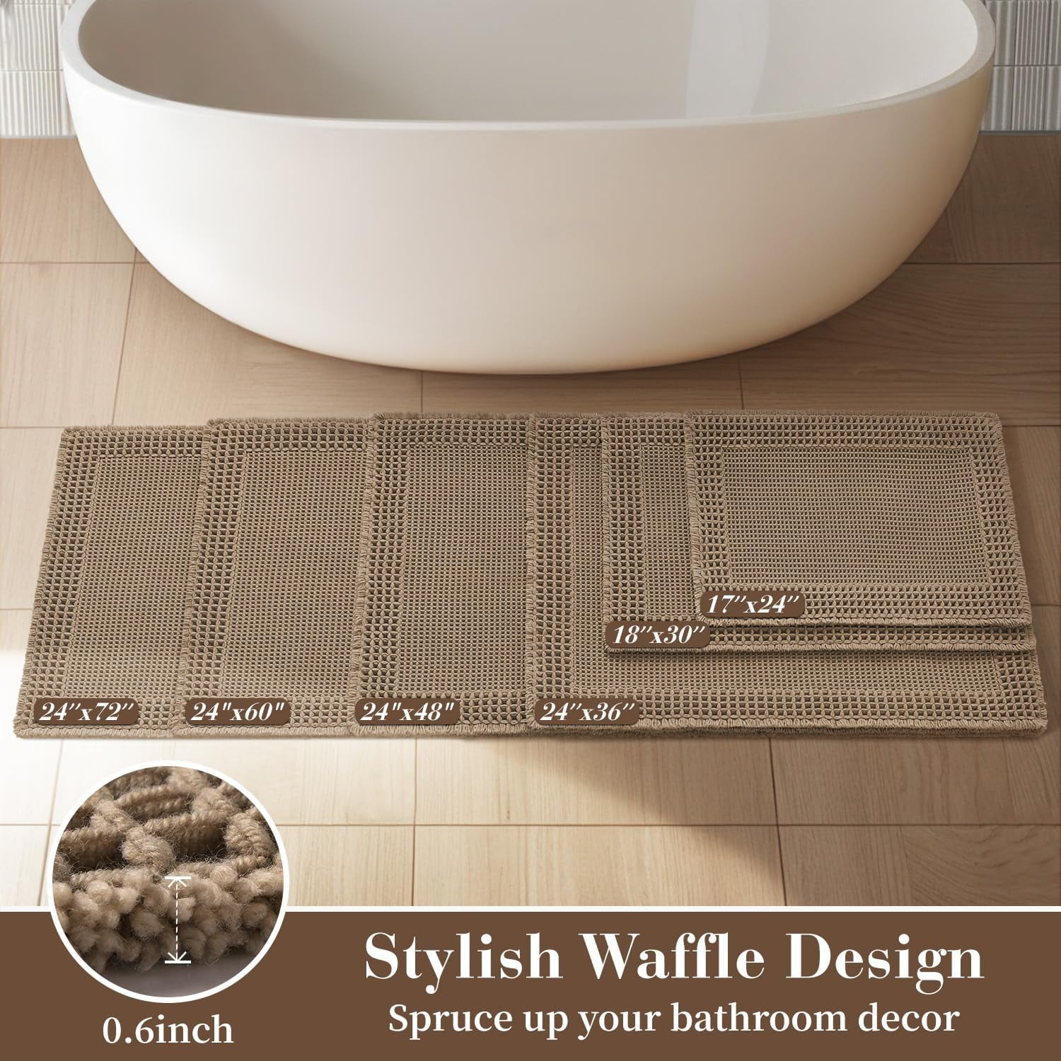 Waffle Bathroom Runner Rugs, Super Absorbent Bath Mat Non Slip Washable Quick Dry, Upgraded Ultra Soft Boho Bath Rugs with Tassels, Farmhouse Home Decor Accessories, 2'x5'(24"x60") Blue