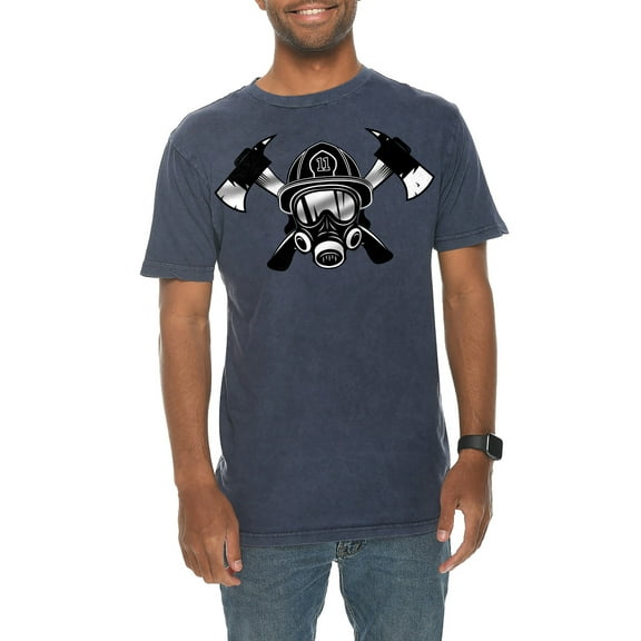 Firefighter Icon Unisex Ring Spun Cotton Vintage Short Sleeve Crewneck Tee Shirt - Vintage Denim XL