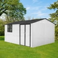thumbnail image 6 of 10x12 FT Outdoor Storage Shed, Metal Garden Tool Shed with Vents, Window and Bulit-in Hooks, Waterproof  Organization for Home/Backyard/Garden Tools/Lawn Storage, White+Black, 6 of 6