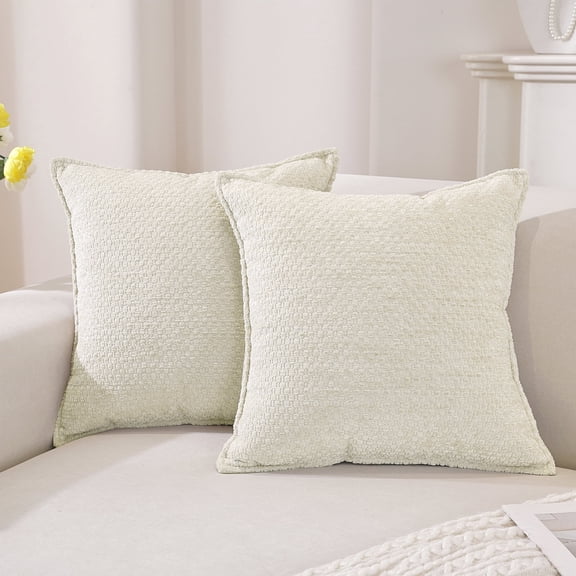 JIATER Pack of 2 Throw Pillow Covers Chenille Decorative Couch Pillow Covers,18x18,Cream White