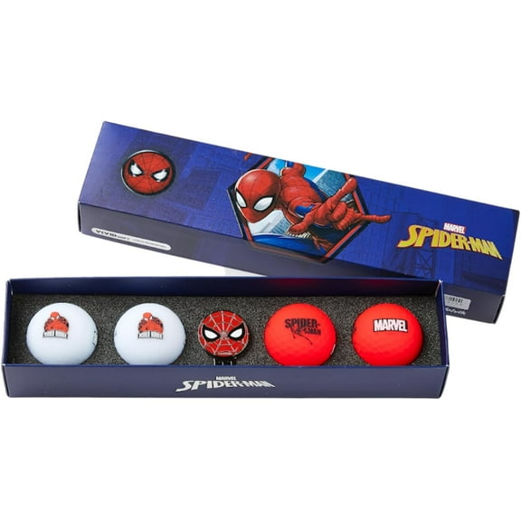 Volvik Vivid Soft Marvel Golf Ball Gift Set with Ball Marker (4 Pack) (Spider Man)