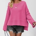 thumbnail image 4 of Women'S Oversized Long Sleeve Sweaters Fall Outfits Trendy Crewneck Knit Side Slit Fashion Pullover Tops Rose Red L, 4 of 9